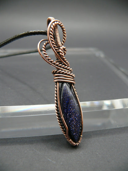 Wire wrapped blue sandstone gemstone necklace