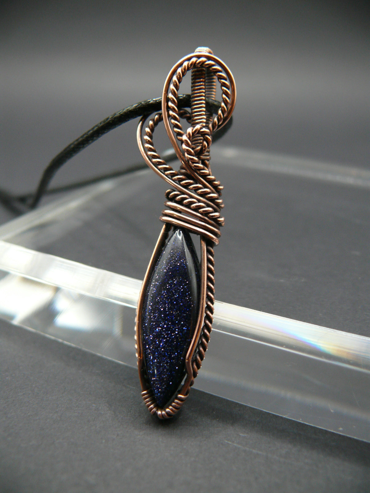 Wire wrapped blue sandstone gemstone necklace