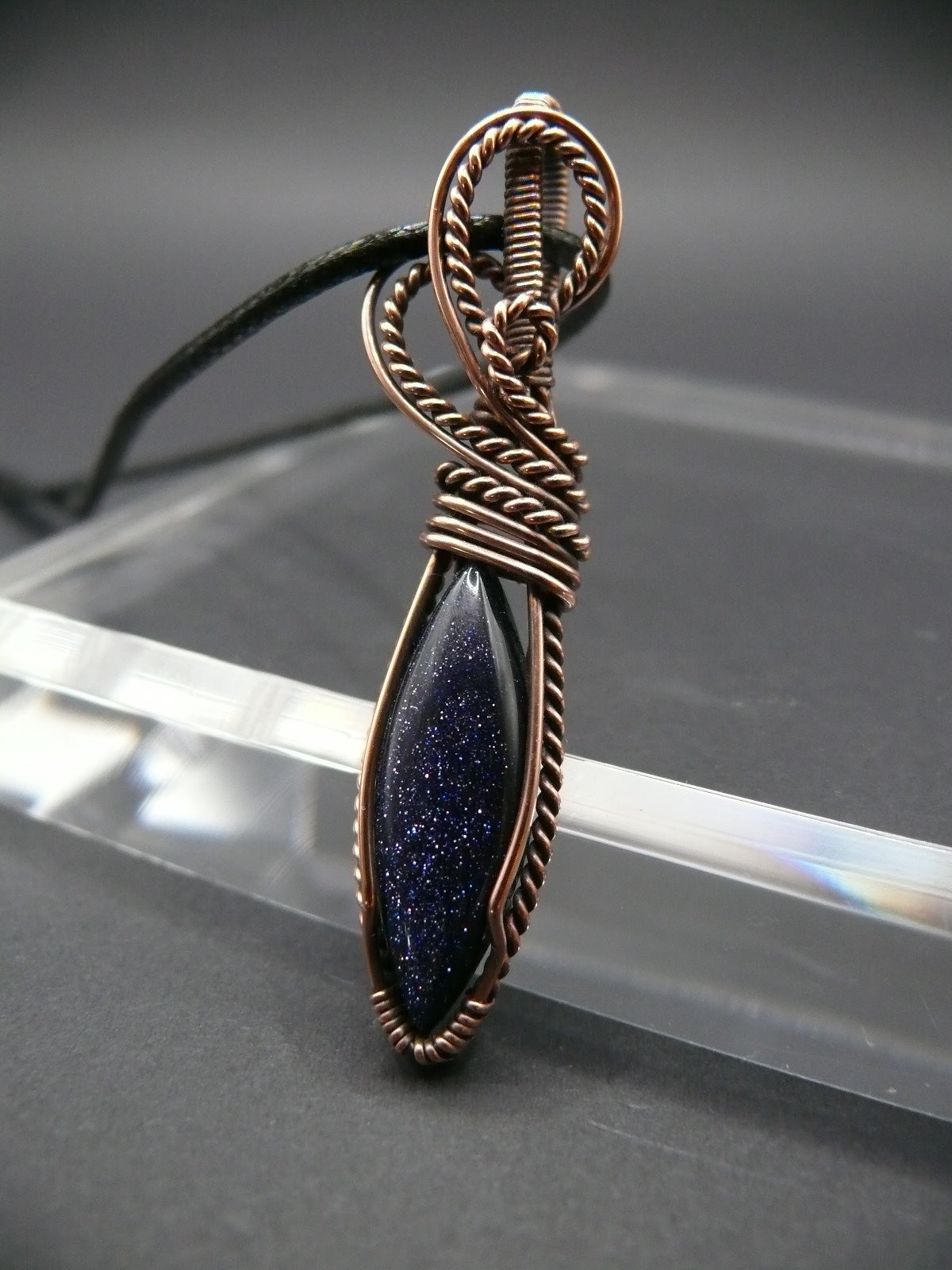 Wire wrapped blue sandstone gemstone necklace