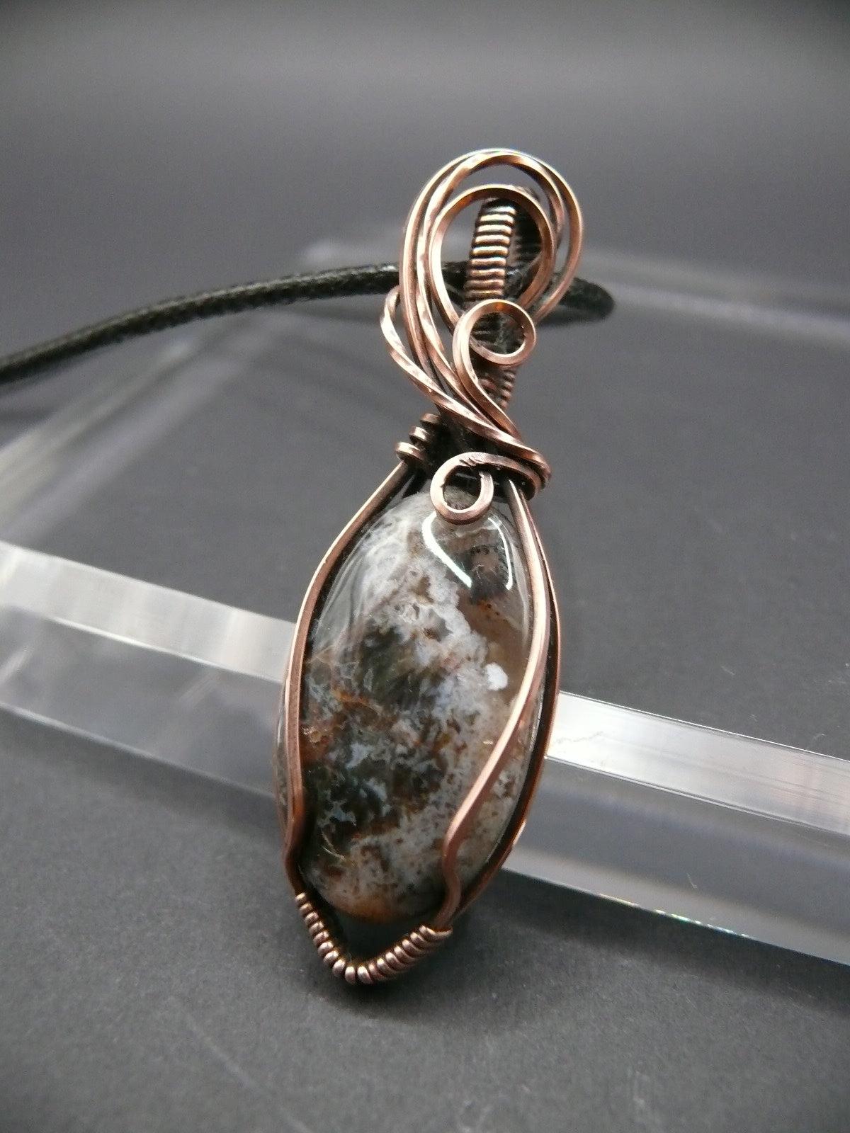 Wire wrapped ocean jasper pendant