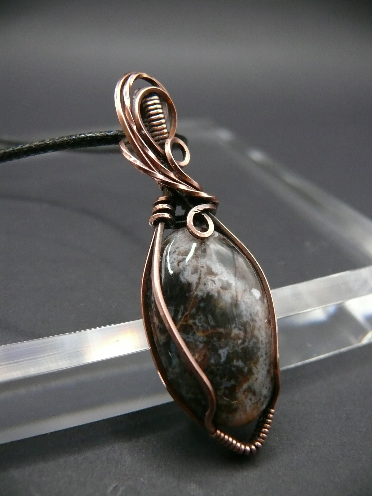 Wire wrapped ocean jasper pendant