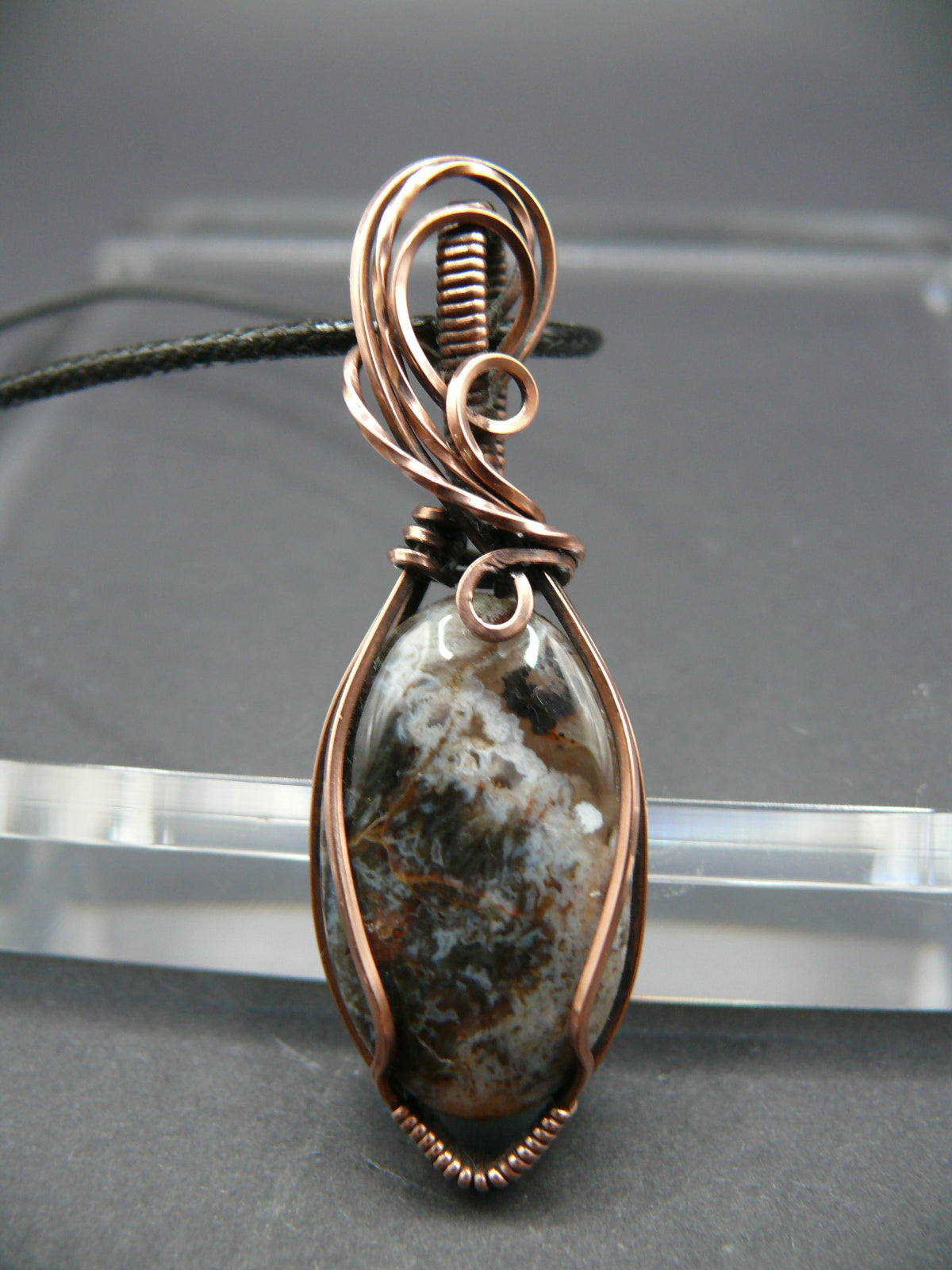 Wire wrapped ocean jasper pendant