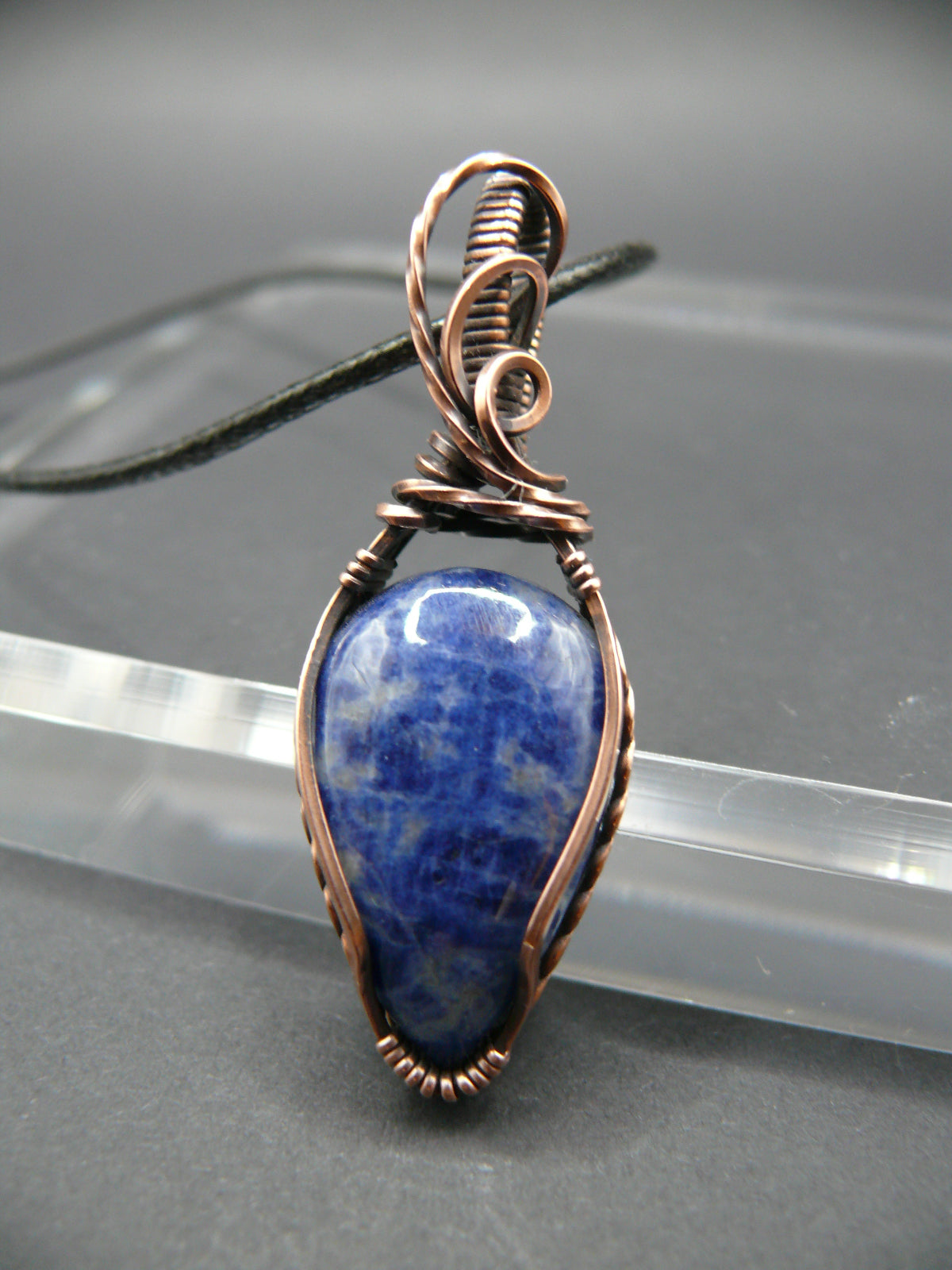 Wire wrapped sodalite pendant