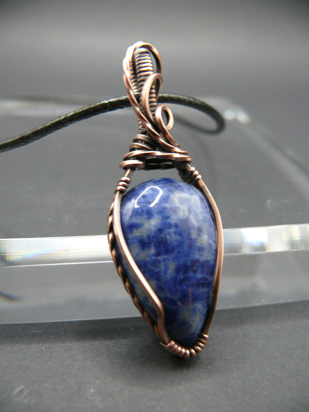 Wire wrapped sodalite pendant