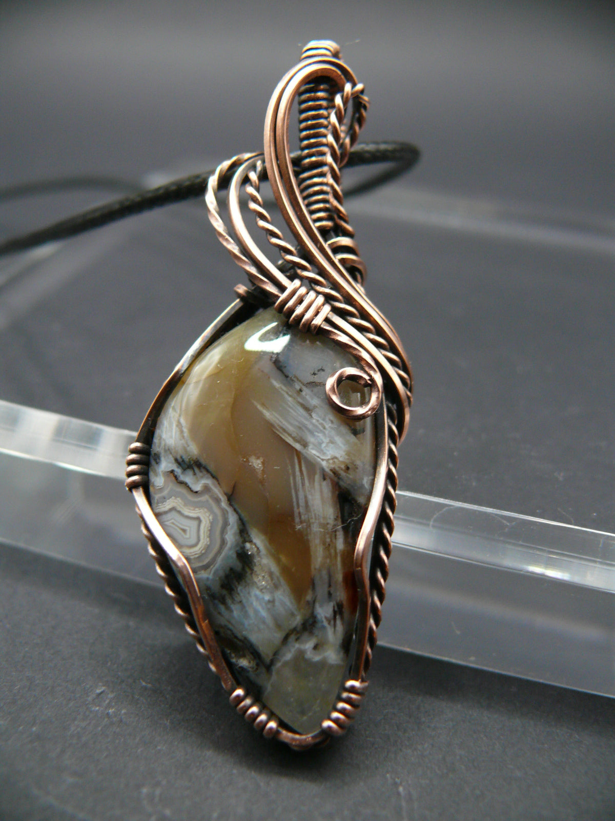 Ocean jasper gemstone pendant wire wrapped in copper