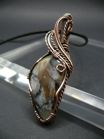 Ocean jasper gemstone pendant wire wrapped in copper