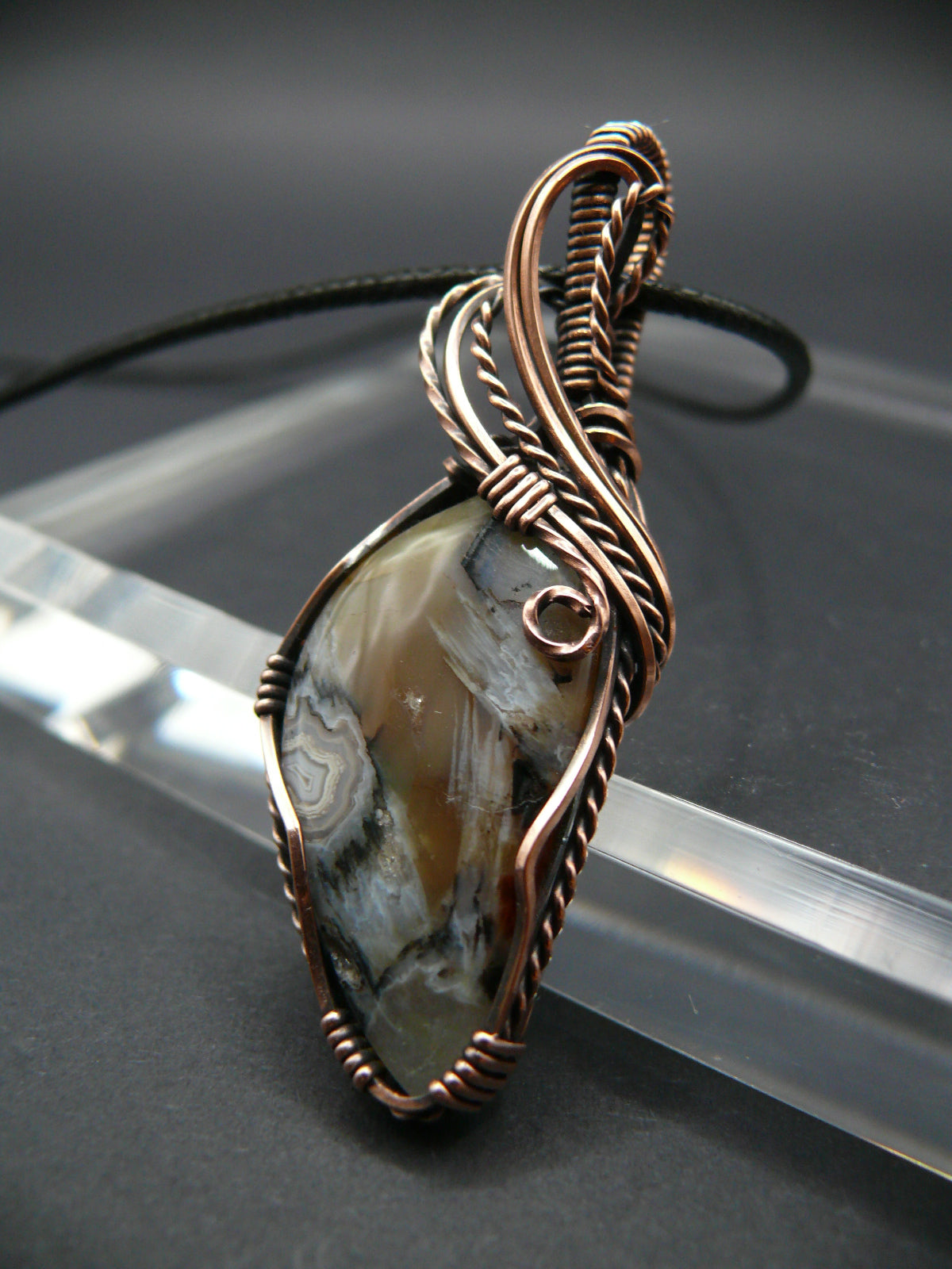 Ocean jasper gemstone pendant wire wrapped in copper