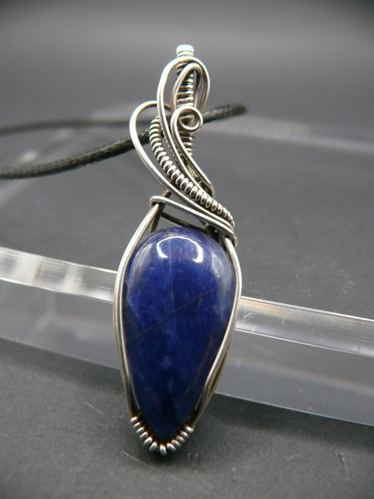 Sterling silver wire wrapped sodalite pendant