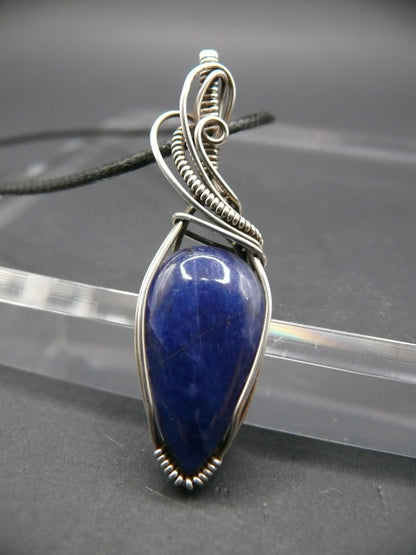 Sterling silver wire wrapped sodalite pendant