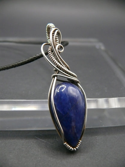 Sterling silver wire wrapped sodalite pendant