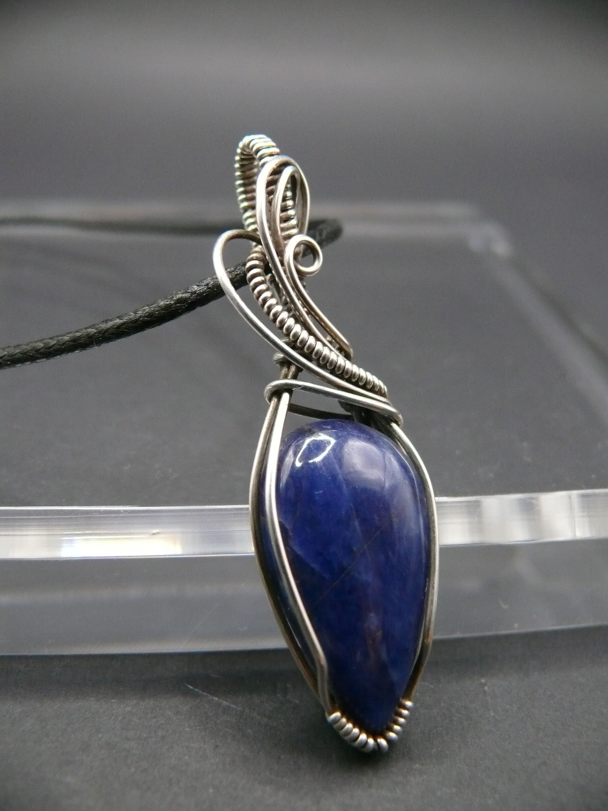 Sterling silver wire wrapped sodalite pendant