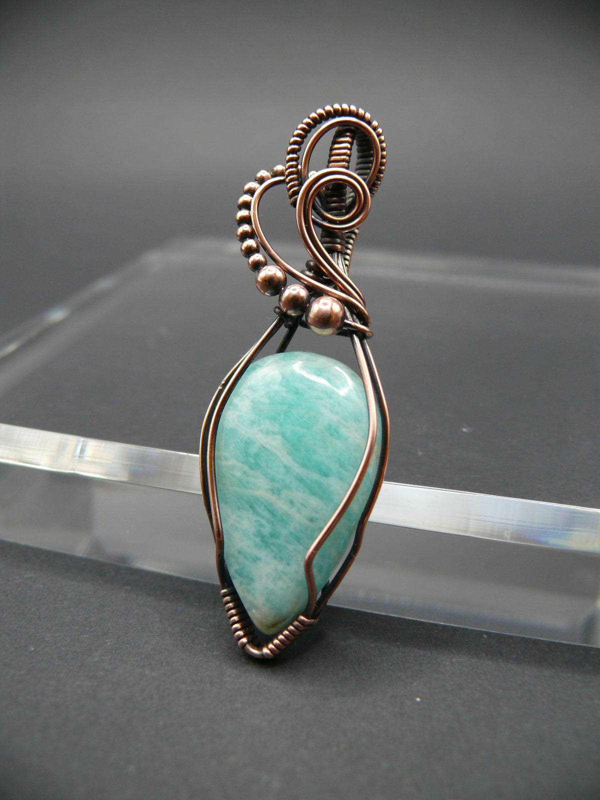 Amazonite pendant wire wrapped in solid copper