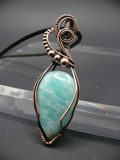 Amazonite pendant wire wrapped in solid copper