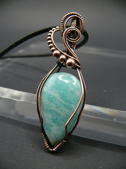 Amazonite pendant wire wrapped in solid copper