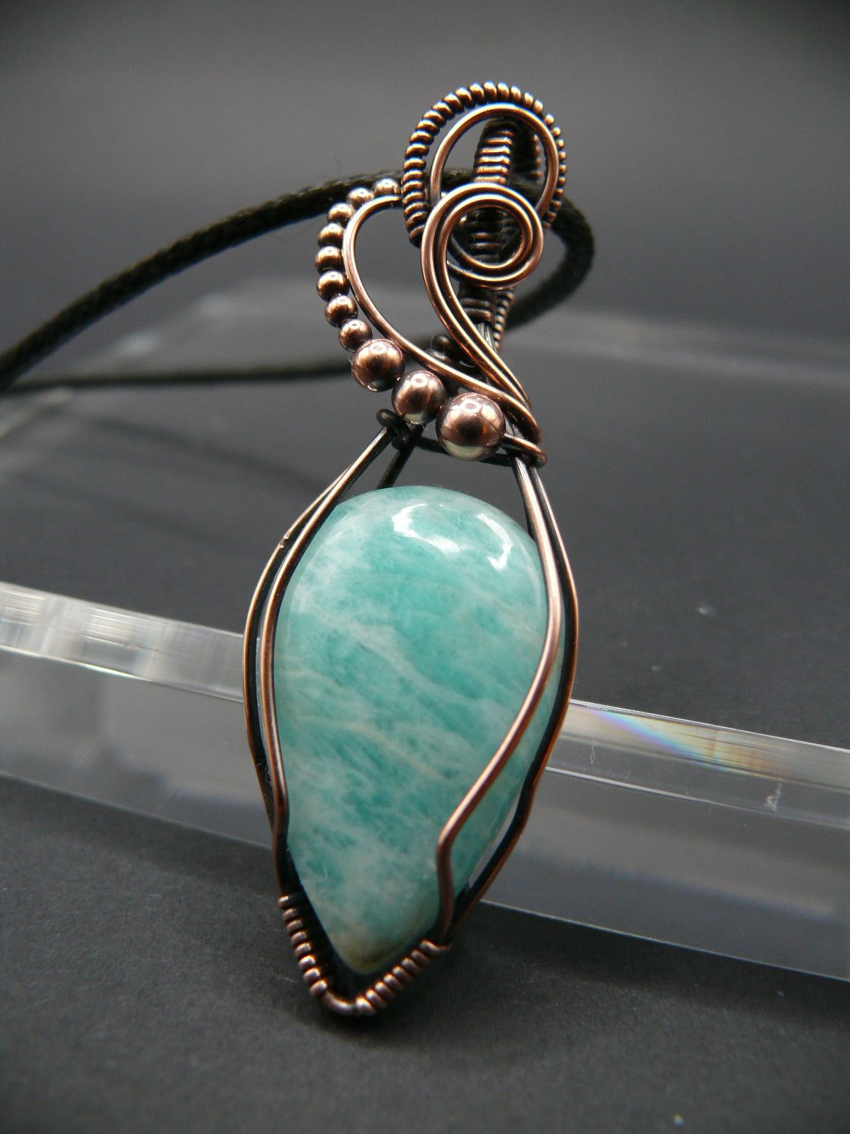 Amazonite pendant wire wrapped in solid copper