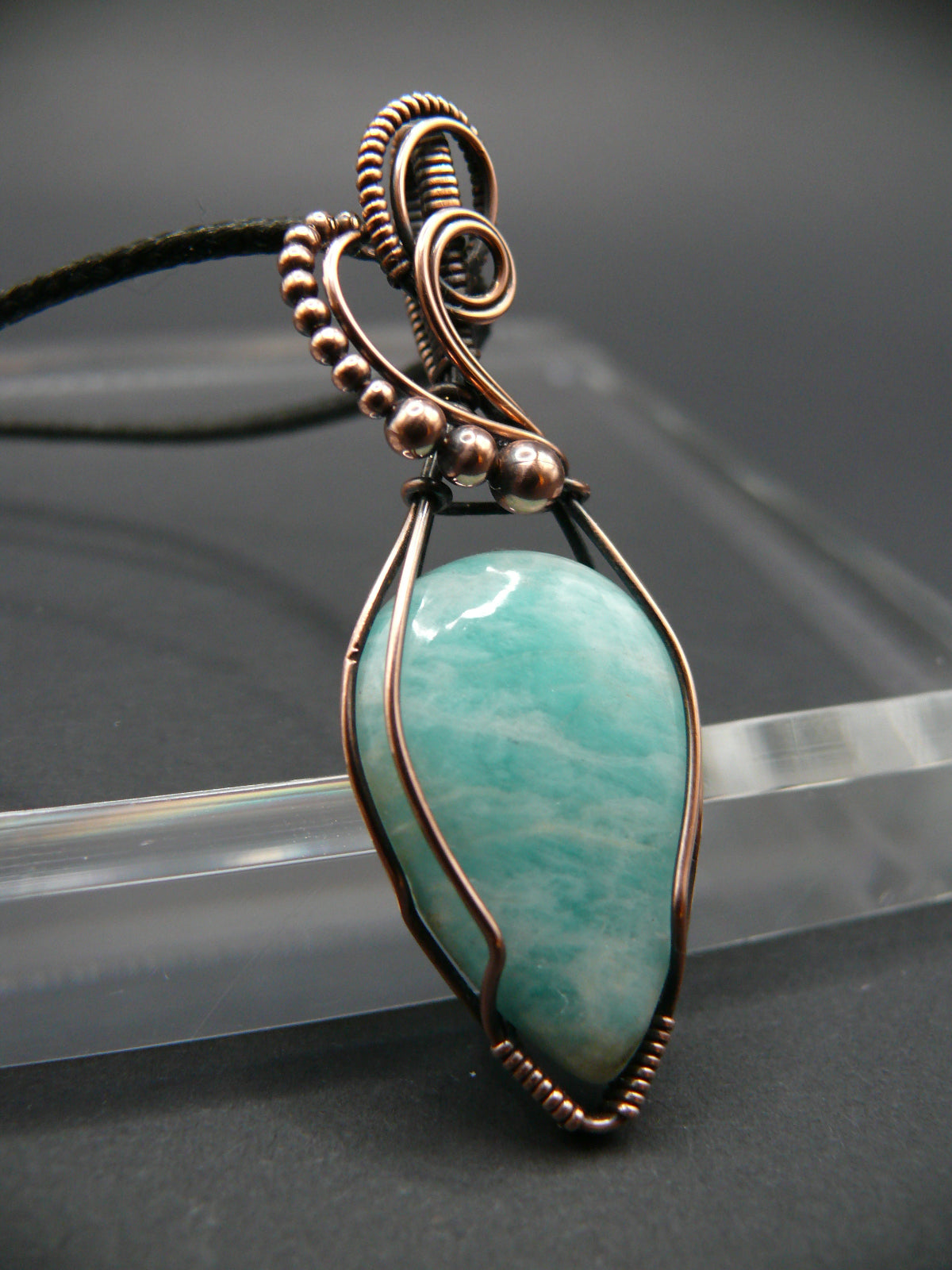 Amazonite pendant wire wrapped in solid copper