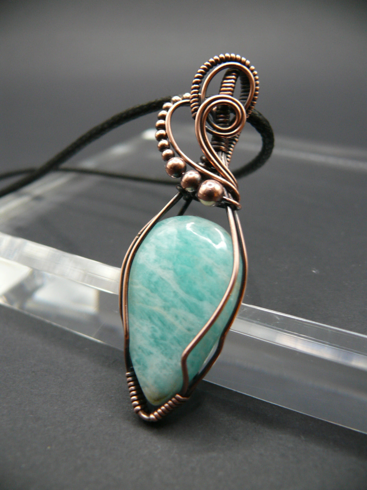 Amazonite pendant wire wrapped in solid copper