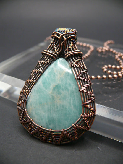 Wire wrapped amazonite pendant