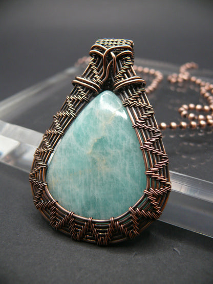 Wire wrapped amazonite pendant