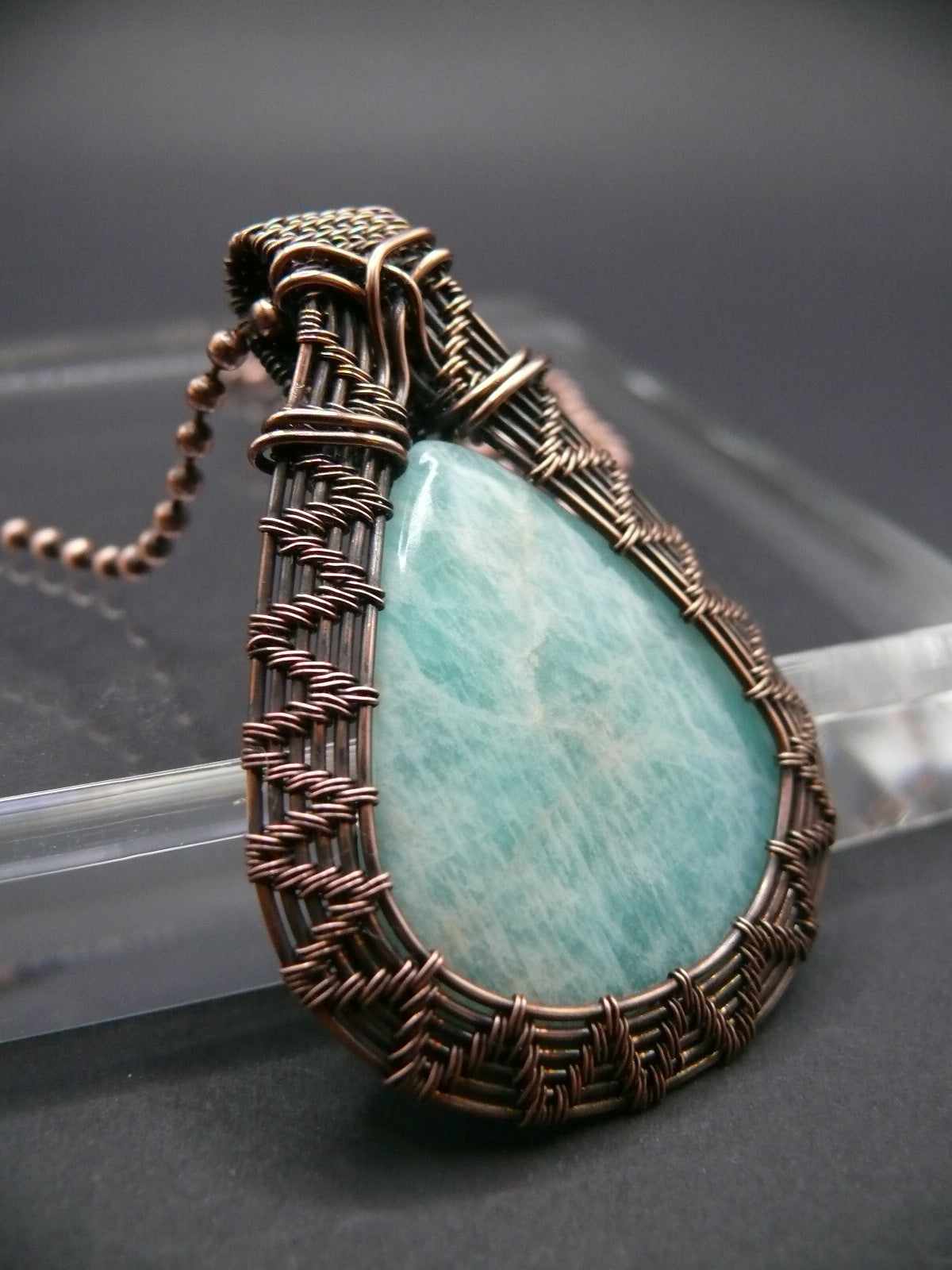 Wire wrapped amazonite pendant