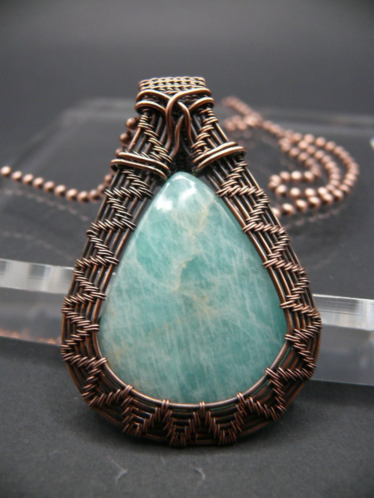 Wire wrapped amazonite pendant