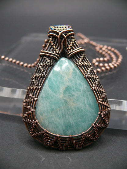 Wire wrapped amazonite pendant