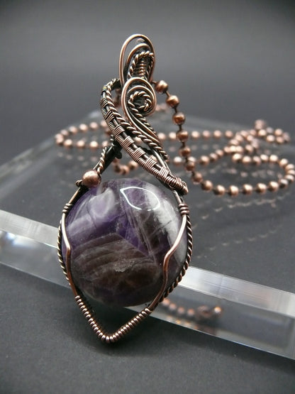 Copper wire wrapped amethyst statement pendant