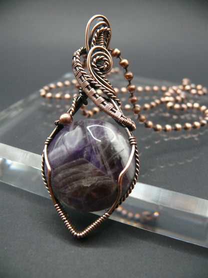 Copper wire wrapped amethyst statement pendant