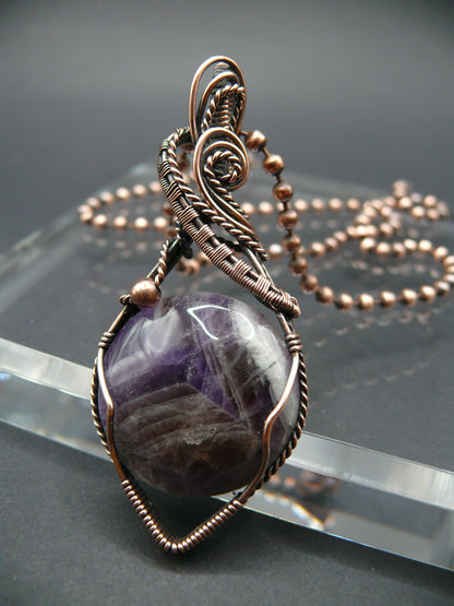 Copper wire wrapped amethyst statement pendant