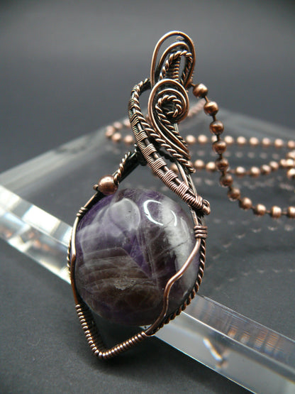 Copper wire wrapped amethyst statement pendant