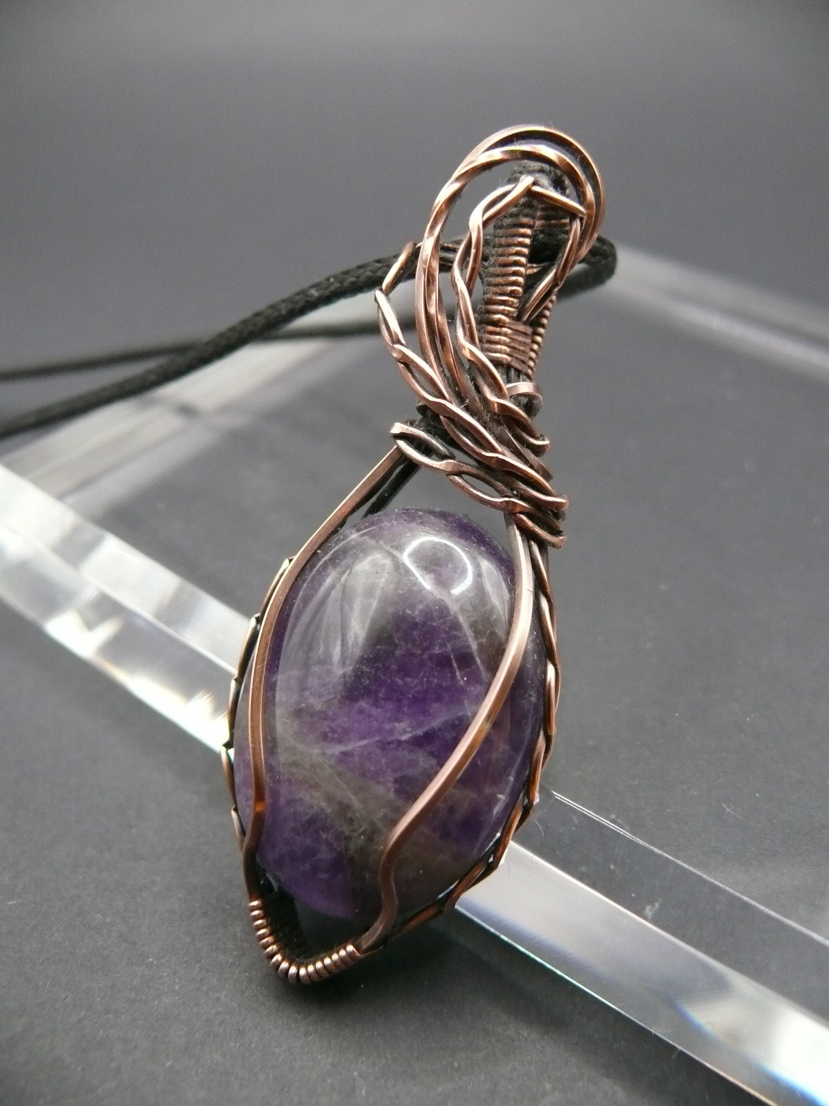 Artisan amethyst gemstone copper pendant