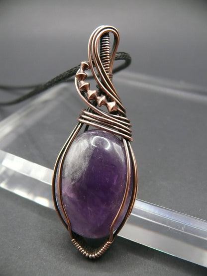 Copper wire wrapped amethyst statement pendant