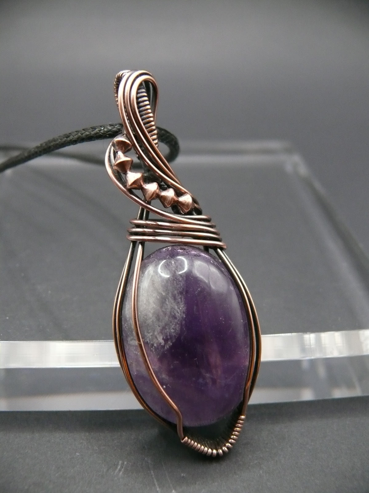 Copper wire wrapped amethyst statement pendant