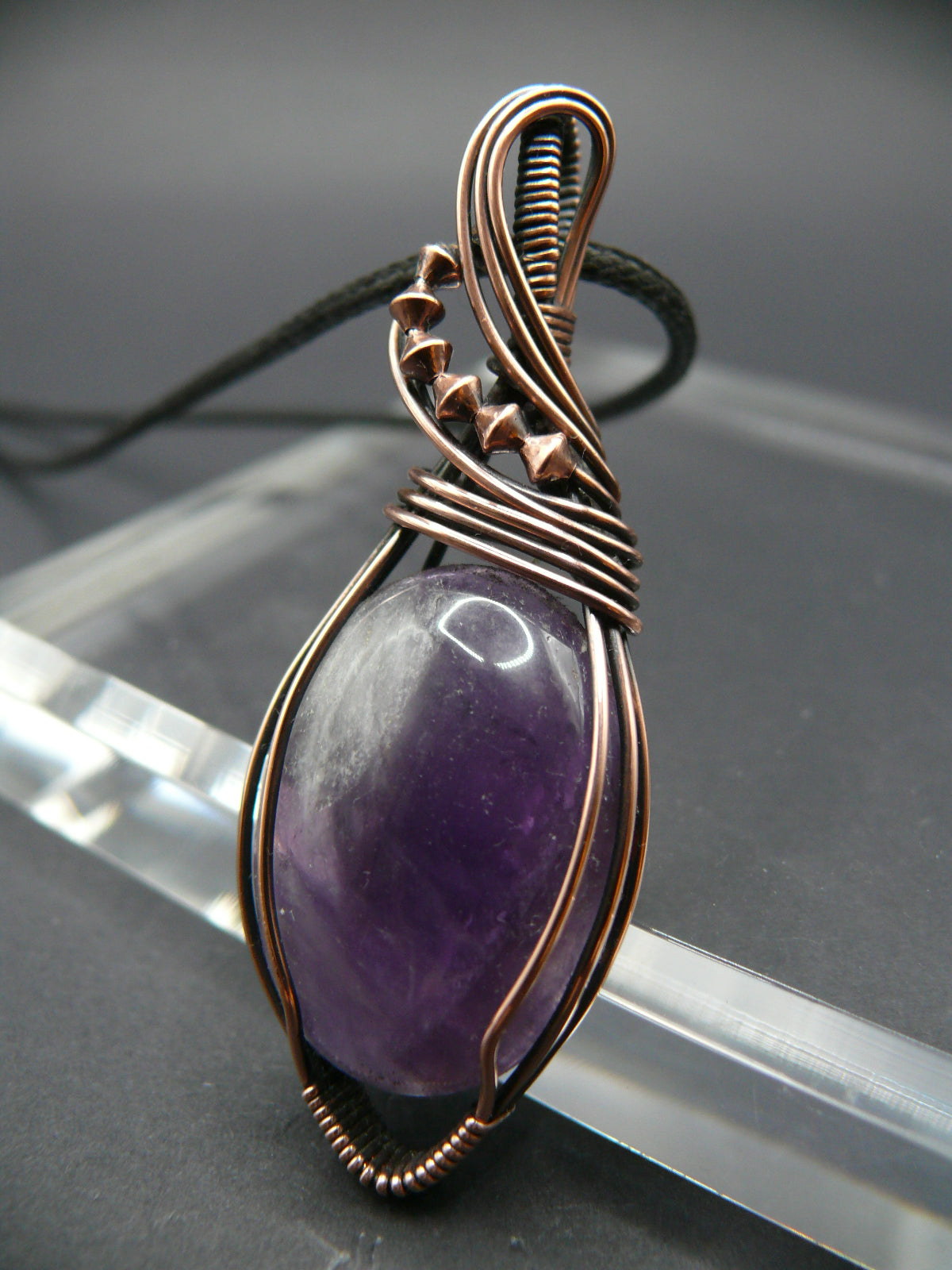 Copper wire wrapped amethyst statement pendant