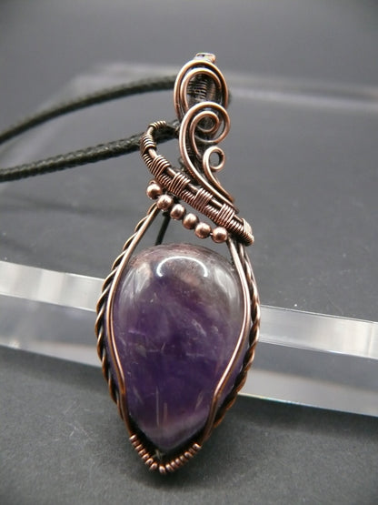 Handcrafted amethyst gemstone copper wire necklace