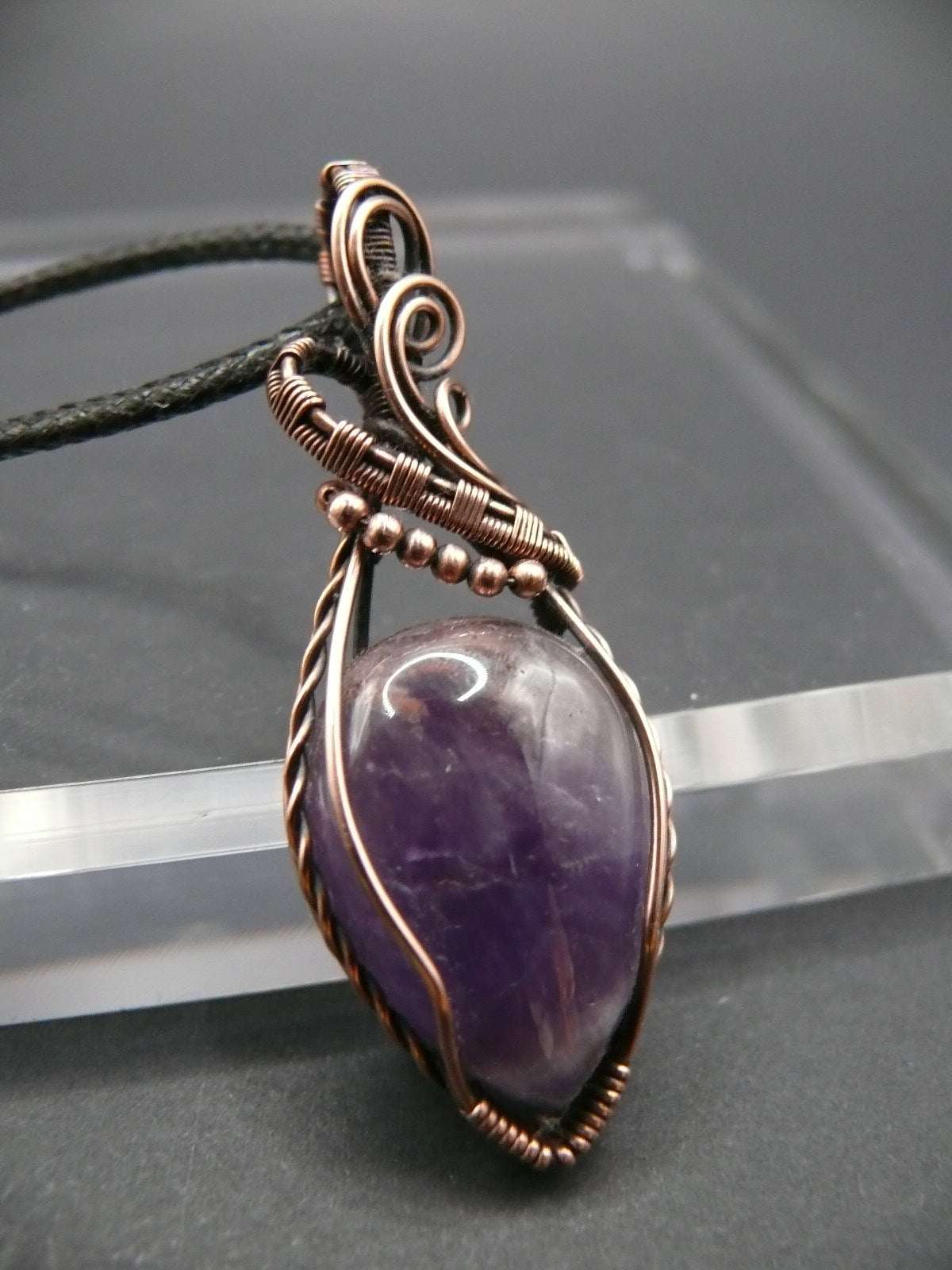 Handcrafted amethyst gemstone copper wire necklace