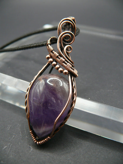 Handcrafted amethyst gemstone copper wire necklace