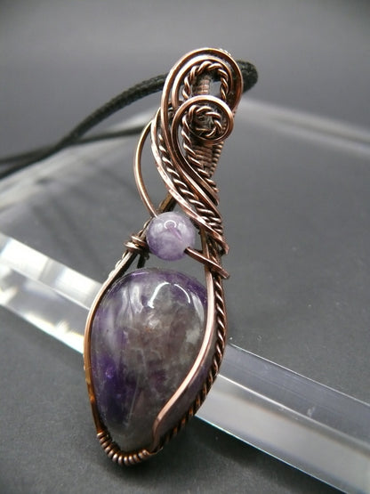 Wire wrapped amethyst gemstone pendant