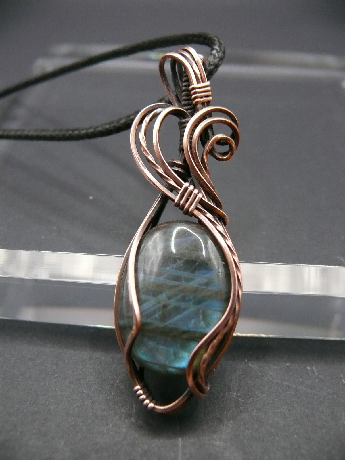 Rustic wire wrapped blue labradorite pendant