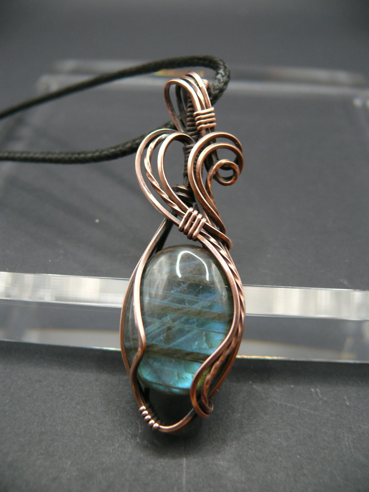 Rustic wire wrapped blue labradorite pendant