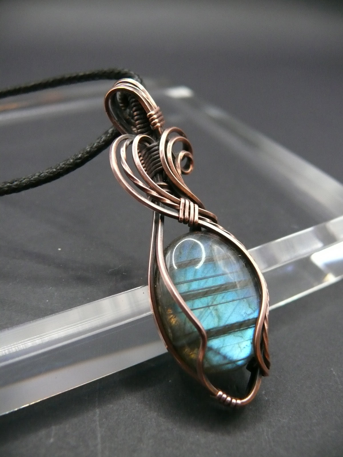 Rustic wire wrapped blue labradorite pendant