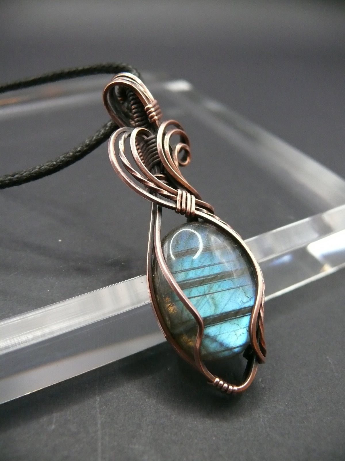 Rustic wire wrapped blue labradorite pendant