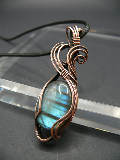 Rustic wire wrapped blue labradorite pendant