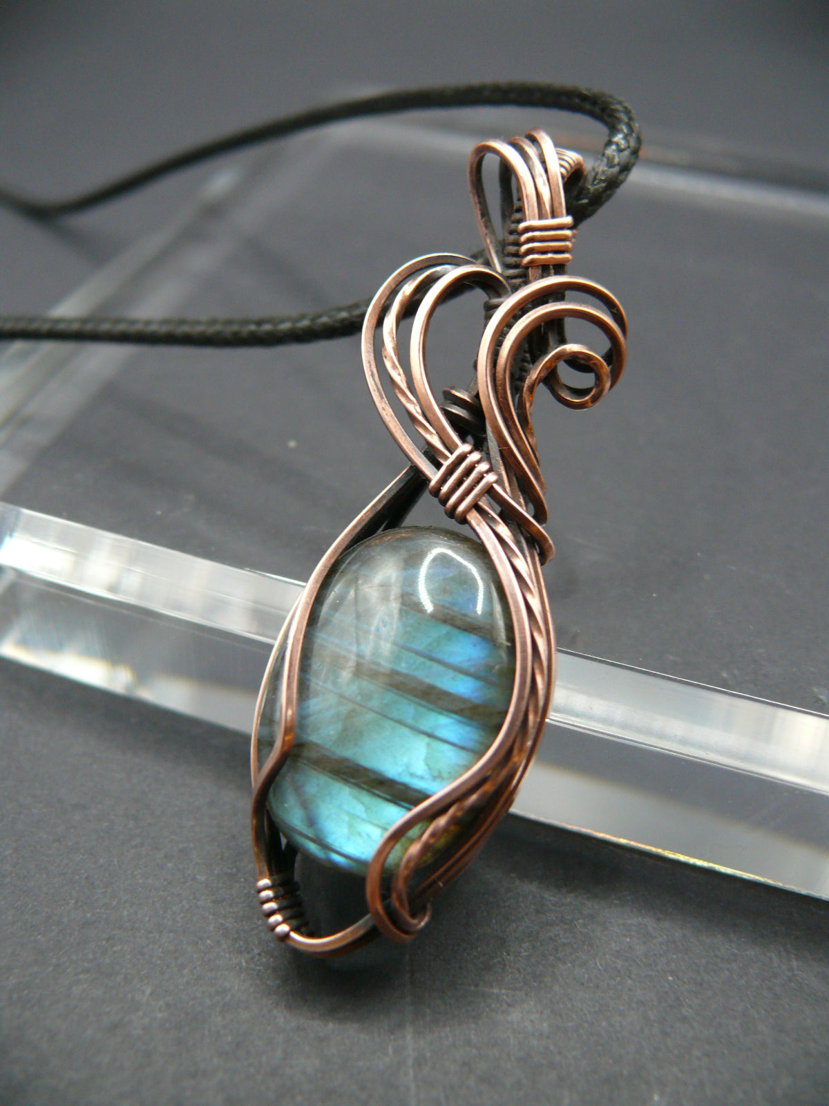 Rustic wire wrapped blue labradorite pendant