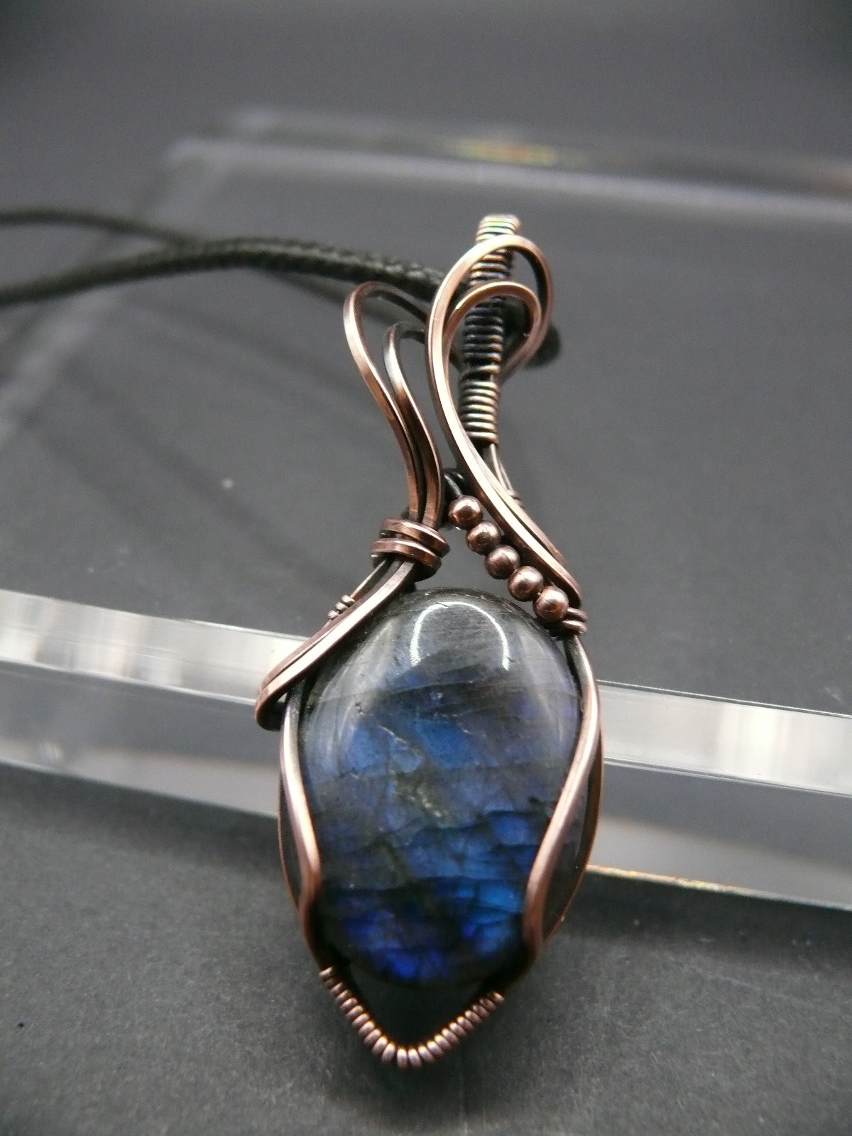 Wire wrapped blue Labradorite pendant