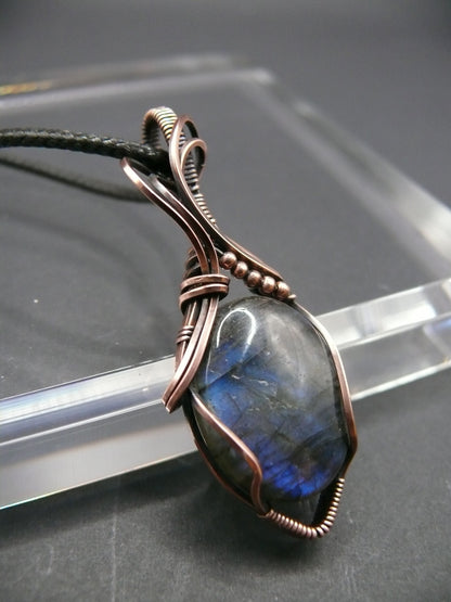 Wire wrapped blue Labradorite pendant