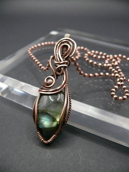 Copper wire wrapped labradorite pendant