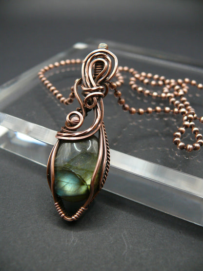 Copper wire wrapped labradorite pendant