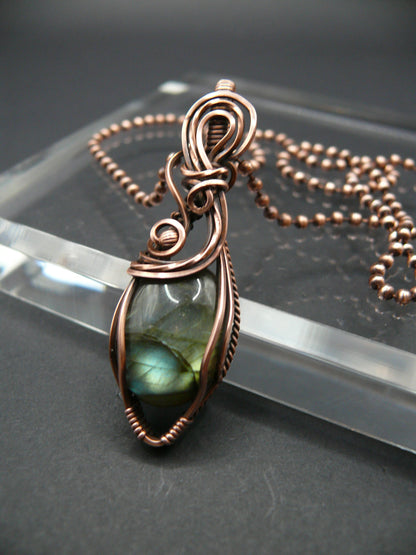 Copper wire wrapped labradorite pendant