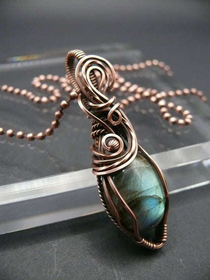 Copper wire wrapped labradorite pendant